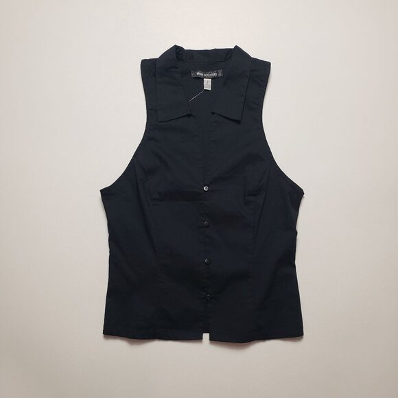 UO Party Girl Cotton-Blend Button Down Sleeveless Shirt Women's Small Jet Black - Picture 4 of 16